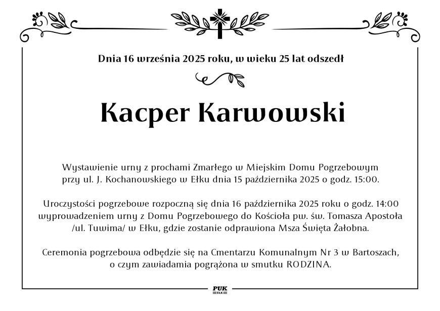 Kacper Karwowski - nekrolog